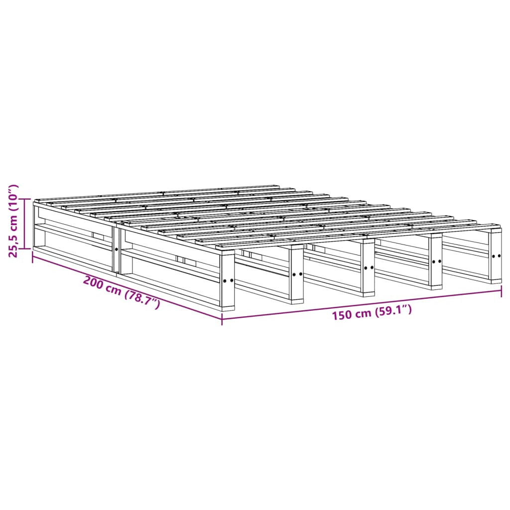 Bed Frame without Mattress Wax Brown 150x200 cm King Size Solid Wood Pine