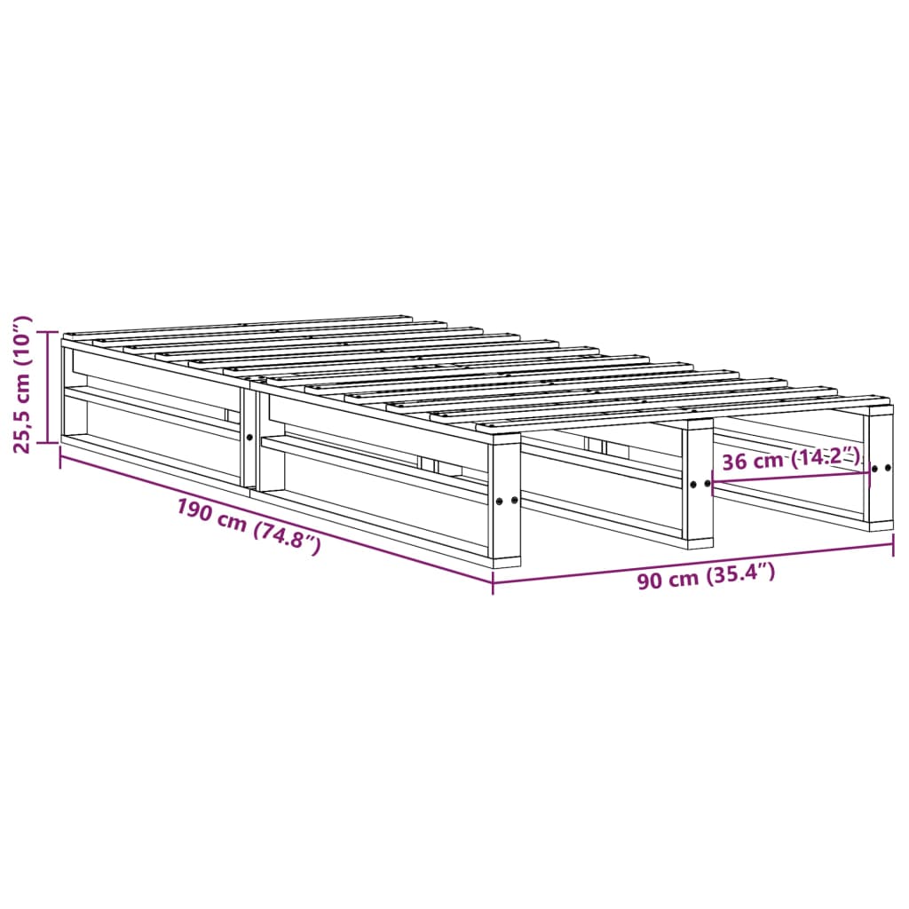 Bed Frame without Mattress White 90x190 cm Single Solid Wood Pine