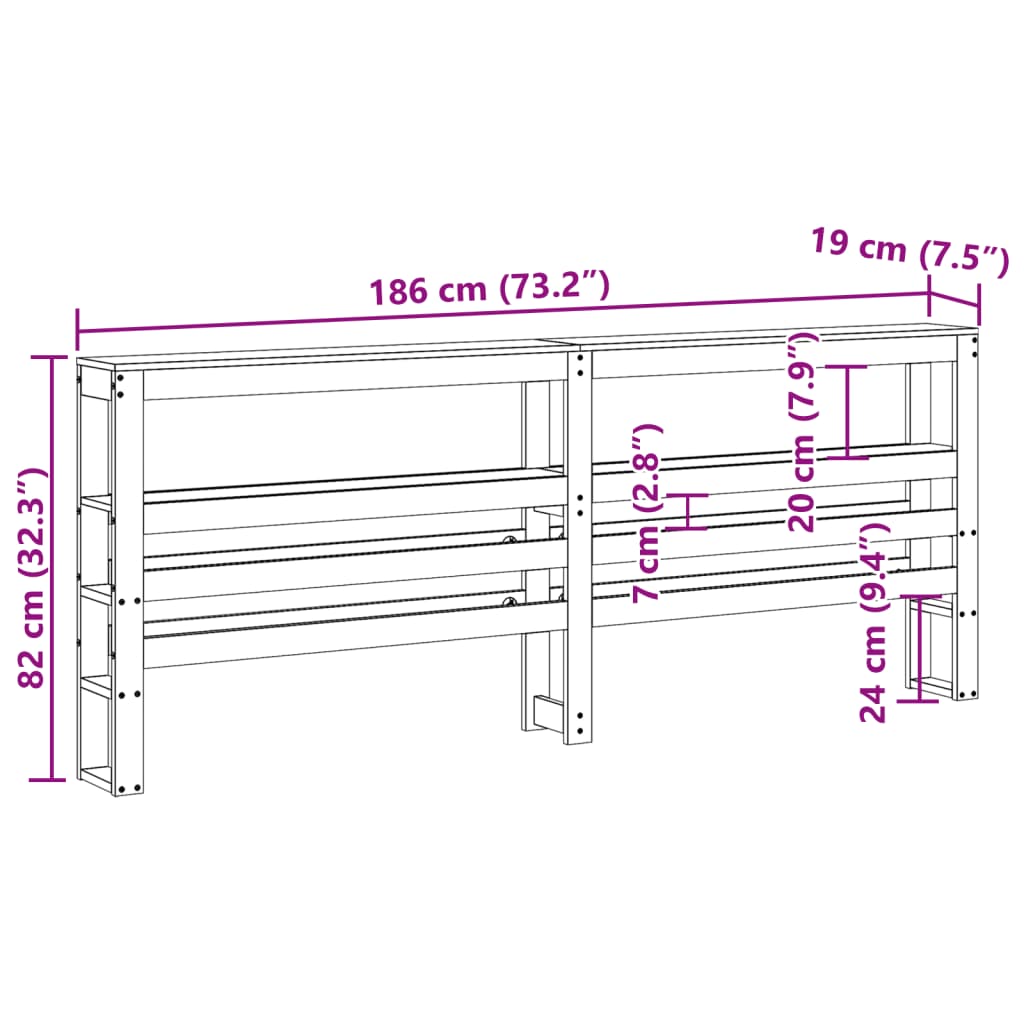 Headboard with Shelves Wax Brown 180 cm Solid Wood Pine