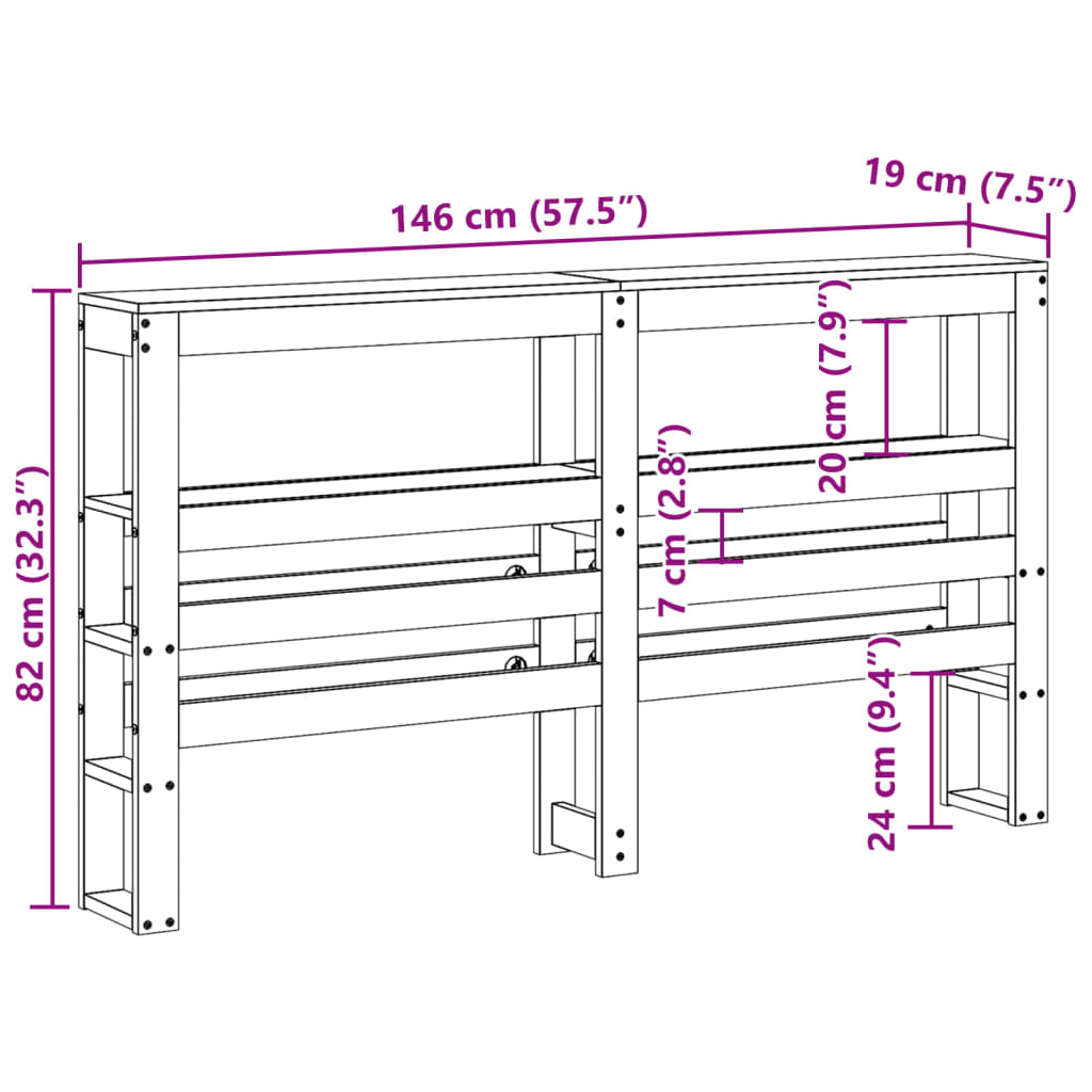 Headboard with Shelves 140 cm Solid Wood Pine