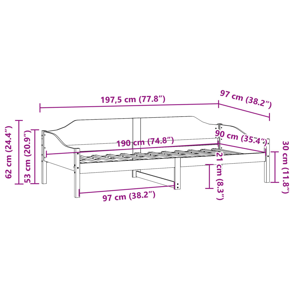 Bed Frame without Mattress 90x190 cm Single Solid Wood Pine