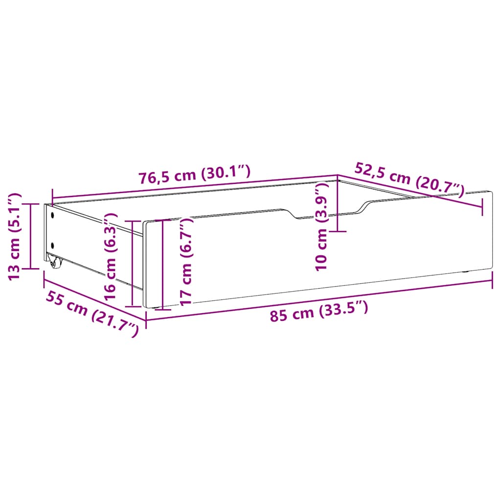 Under-Bed Drawers 2 pcs White 85x55x17 cm Solid Wood Pine