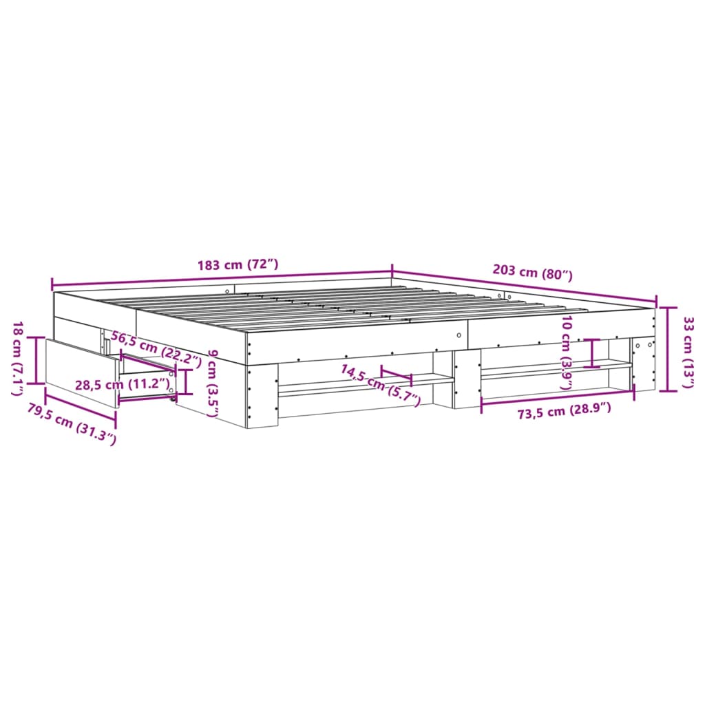 Bed Frame without Mattress White 180x200 cm Super King Engineered Wood