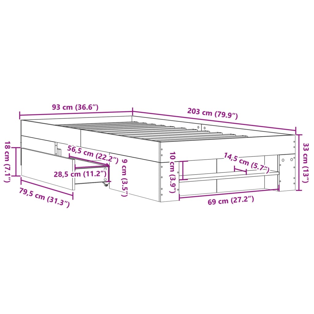 Bed Frame without Mattress Grey Sonoma 90x200 cm Engineered Wood
