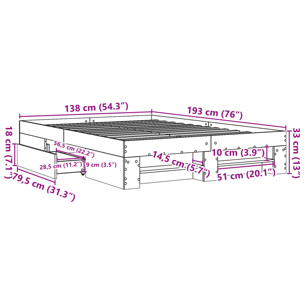 Bed Frame without Mattress White 135x190 cm Double Engineered Wood