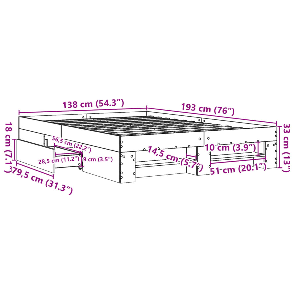 Bed Frame without Mattress Sonoma Oak 135x190 cm Double Engineered Wood