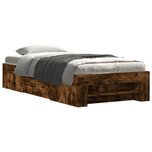 Bed Frame without Mattress Smoked Oak 75x190 cm Small Single Engineered Wood