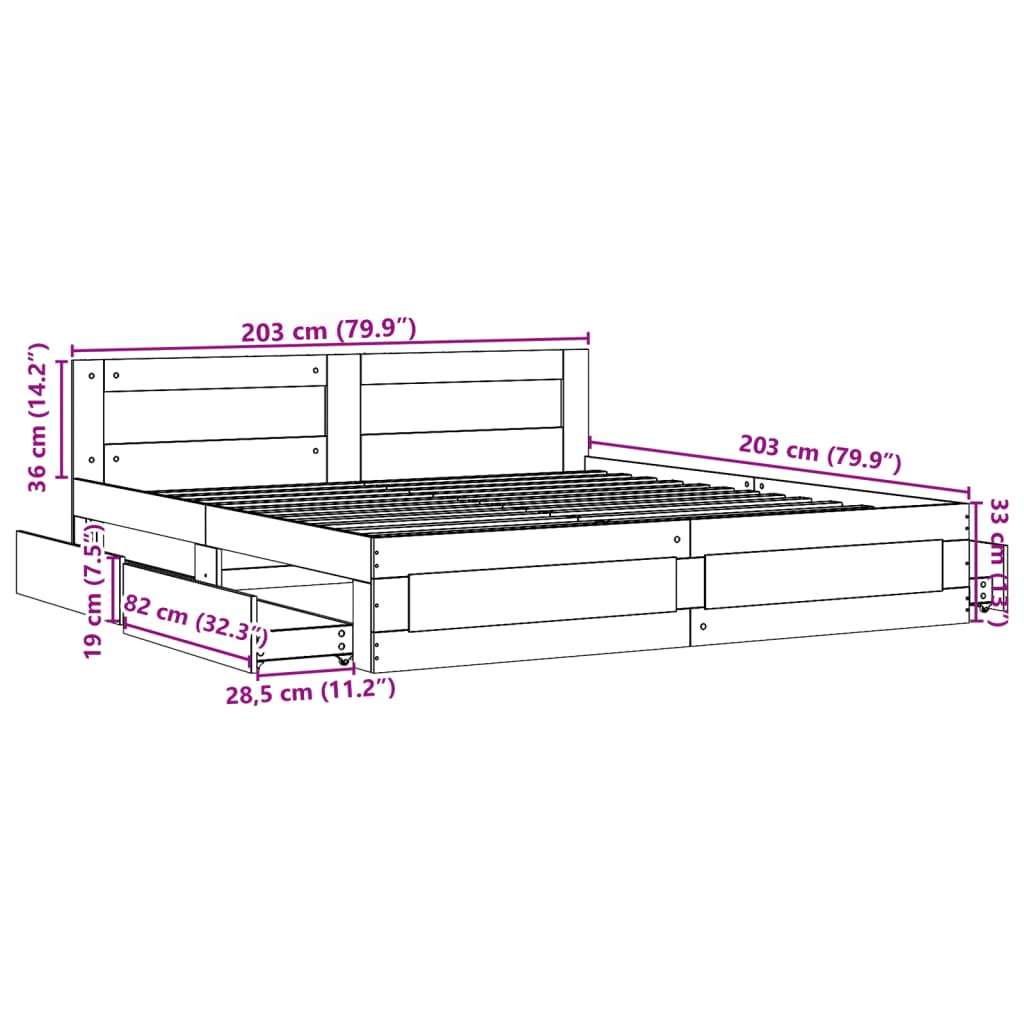 Bed Frame with Headboard without Mattress Sonoma Oak 200x200 cm