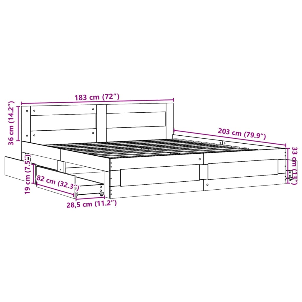 Bed Frame with Headboard without Mattress Sonoma Oak 180x200 cm Super King