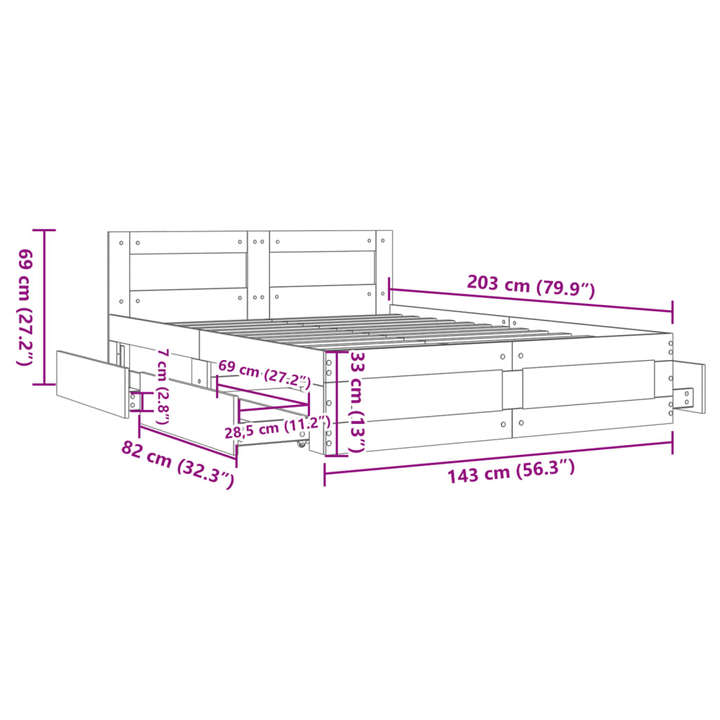 Bed Frame with Headboard without Mattress Concrete Grey 140x200 cm