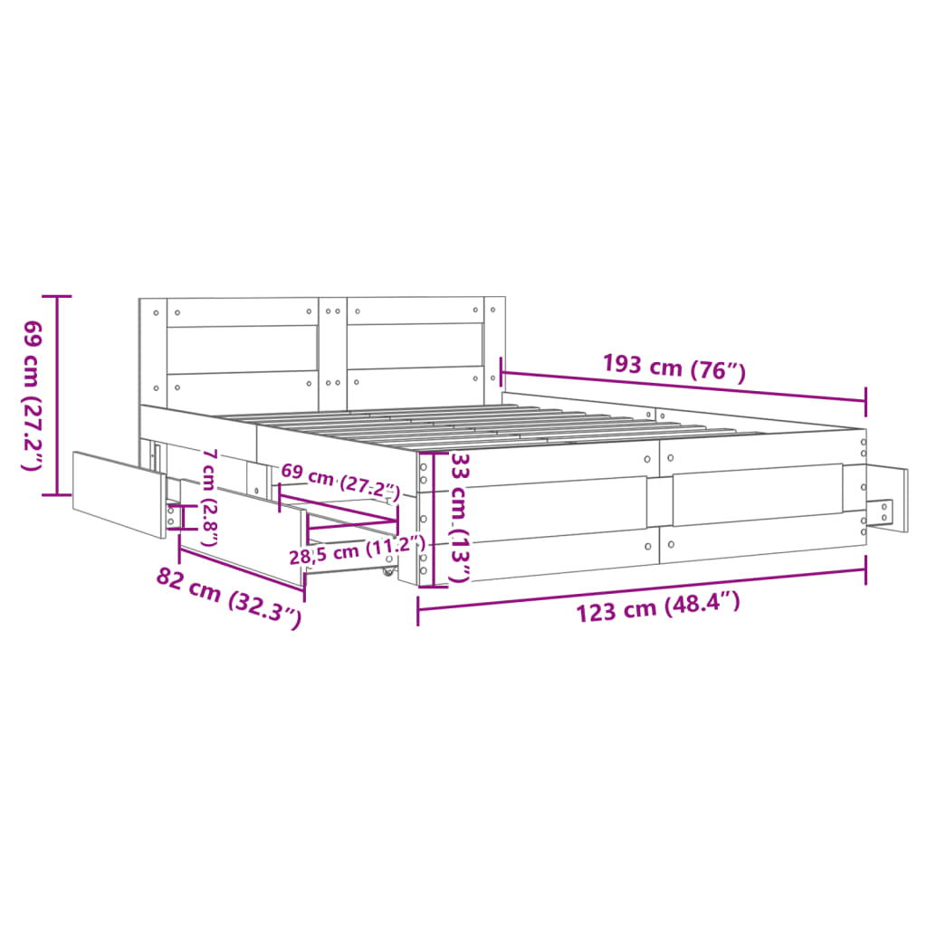 Bed Frame with Headboard without Mattress Concrete Grey 120x190 cm Small Double