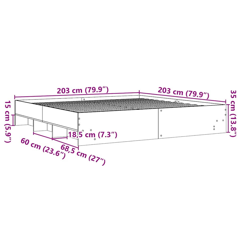 Bed Frame without Mattress Smoked Oak 200x200 cm Engineered Wood