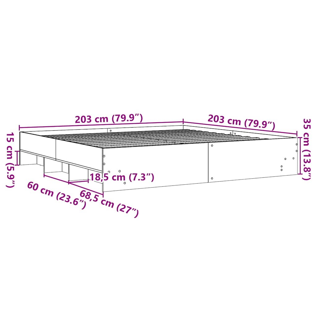 Bed Frame without Mattress Grey Sonoma 200x200 cm Engineered Wood