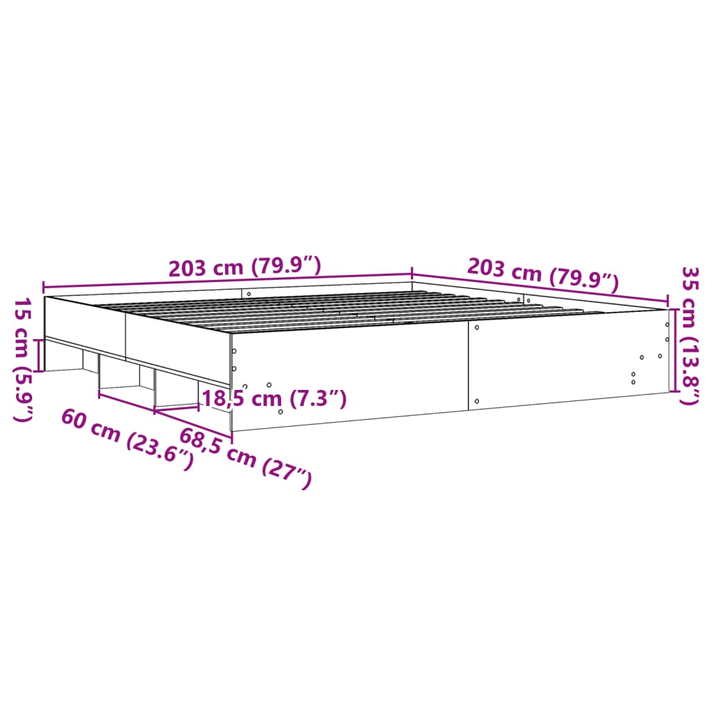 Bed Frame without Mattress Brown Oak 200x200 cm Engineered Wood