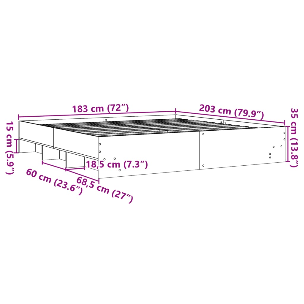Bed Frame without Mattress Smoked Oak 180x200 cm Super King Engineered Wood