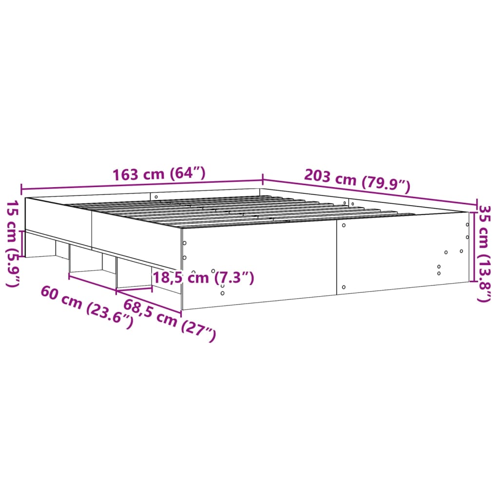 Bed Frame | Sonoma oak | Engineered wood | 160x200 cm | Bed Frame