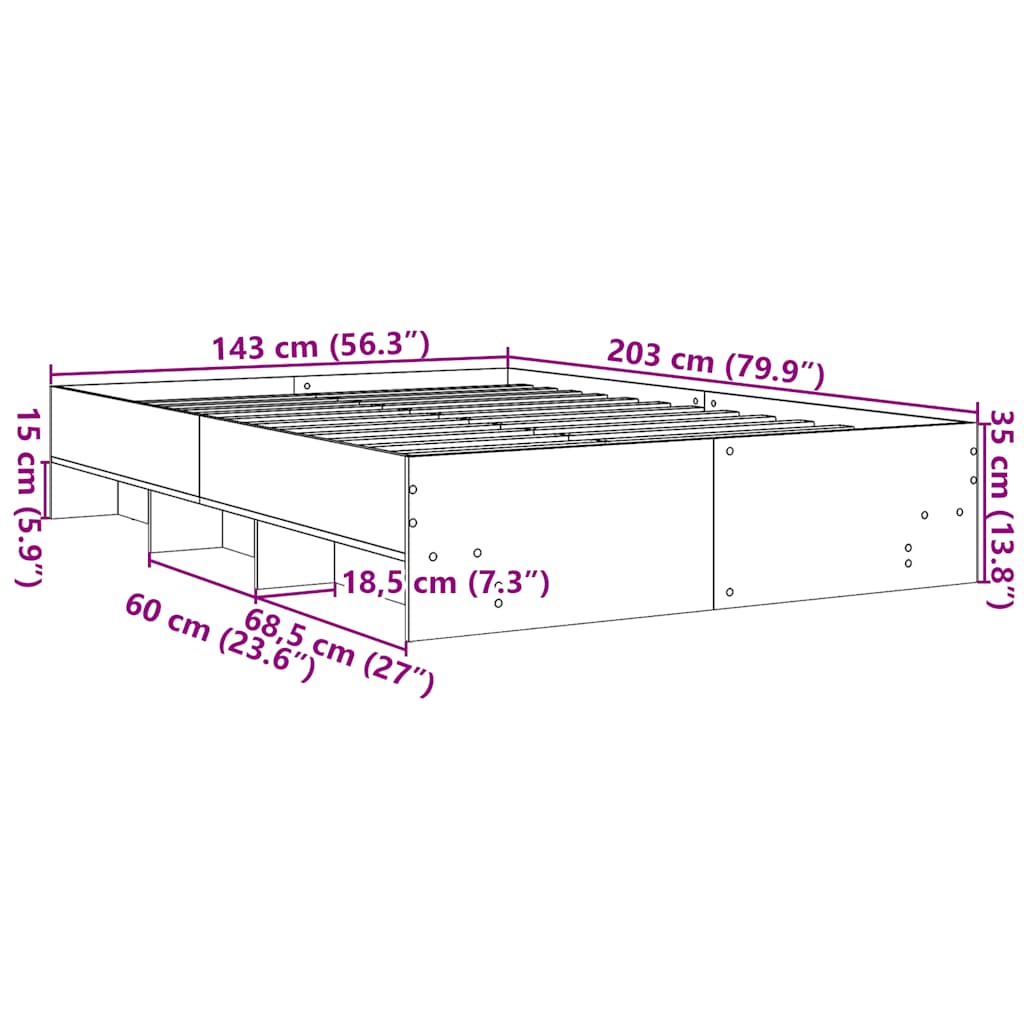 Bed Frame without Mattress Grey Sonoma 140x200 cm Engineered Wood