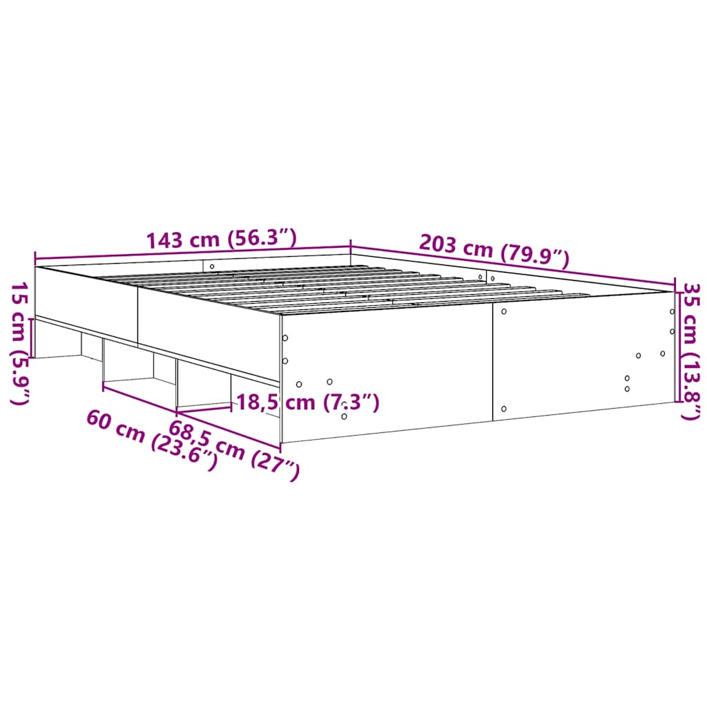 Bed Frame without Mattress Brown Oak 140x200 cm Engineered Wood