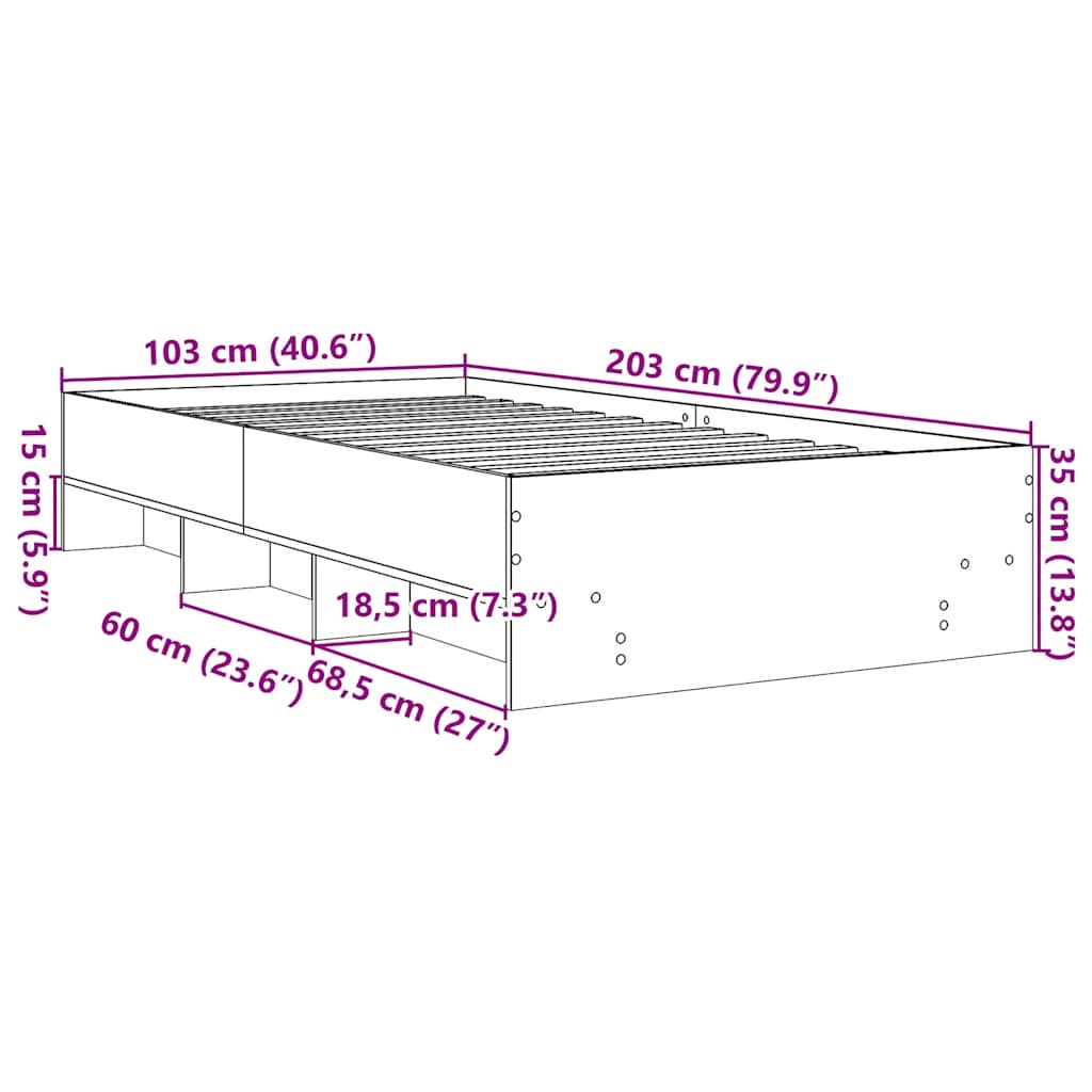 Bed Frame without Mattress Concrete Grey 100x200cm Engineered Wood