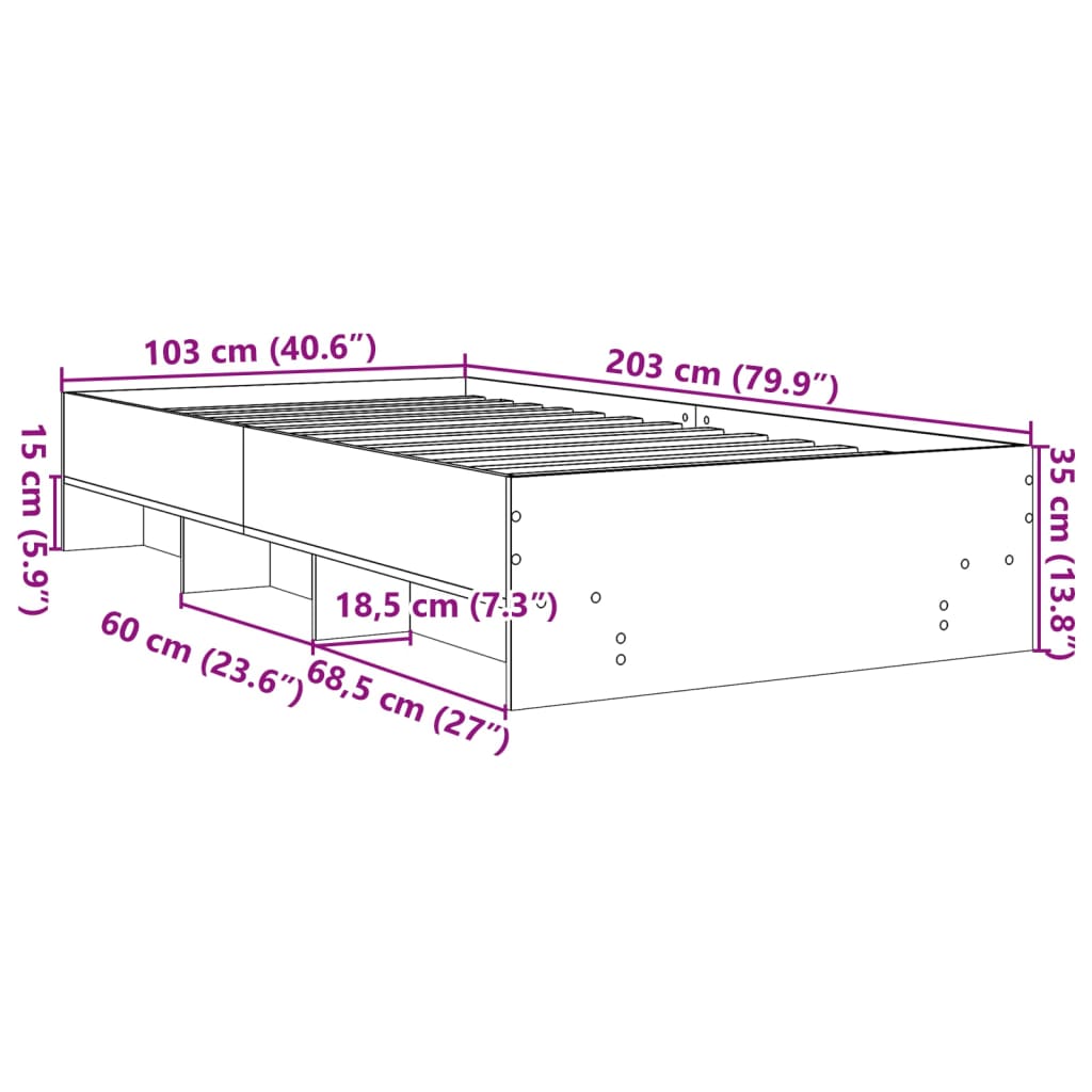Bed Frame without Mattress Smoked Oak 100x200 cm Engineered Wood
