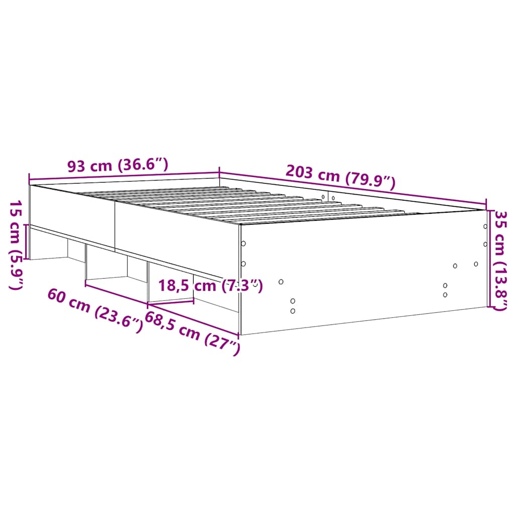 Bed Frame without Mattress Grey Sonoma 90x200 cm Engineered Wood