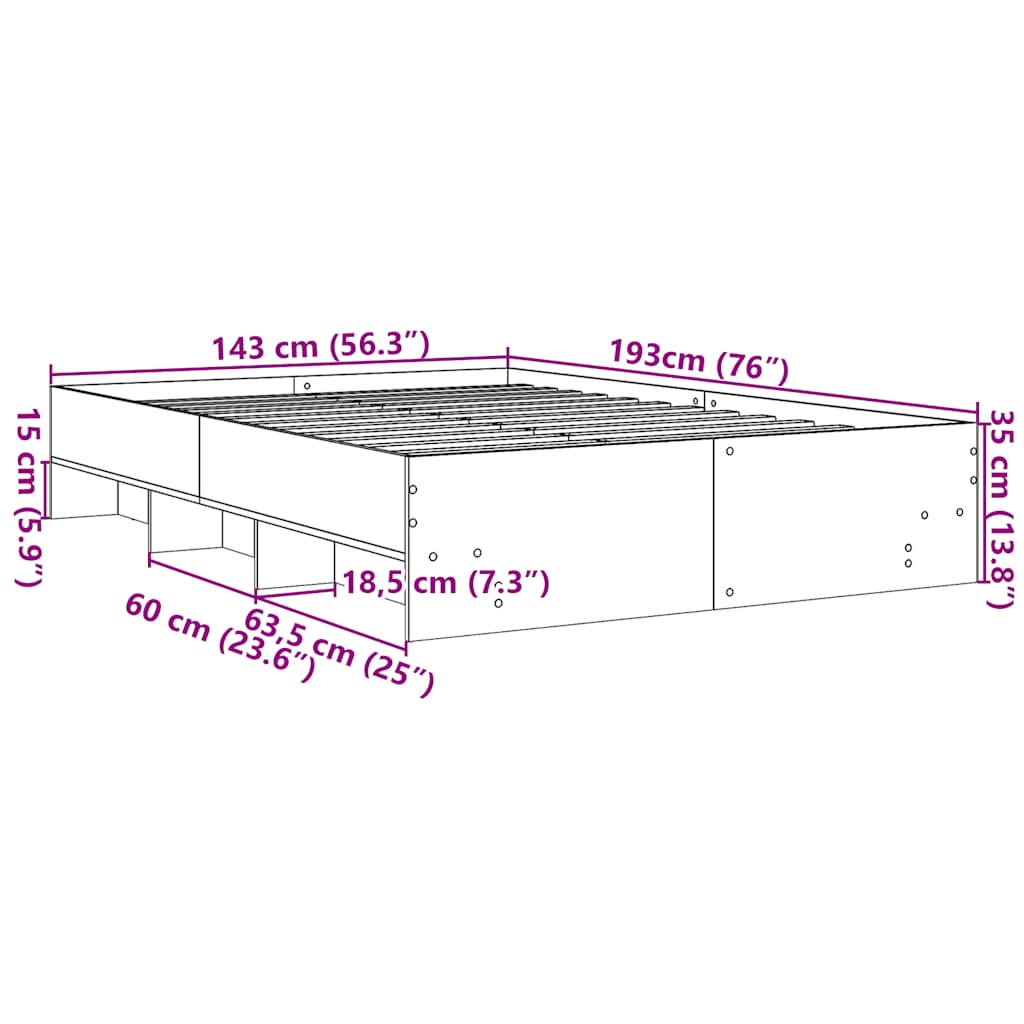 Bed Frame without Mattress Sonoma Oak 140x190 cm Engineered Wood