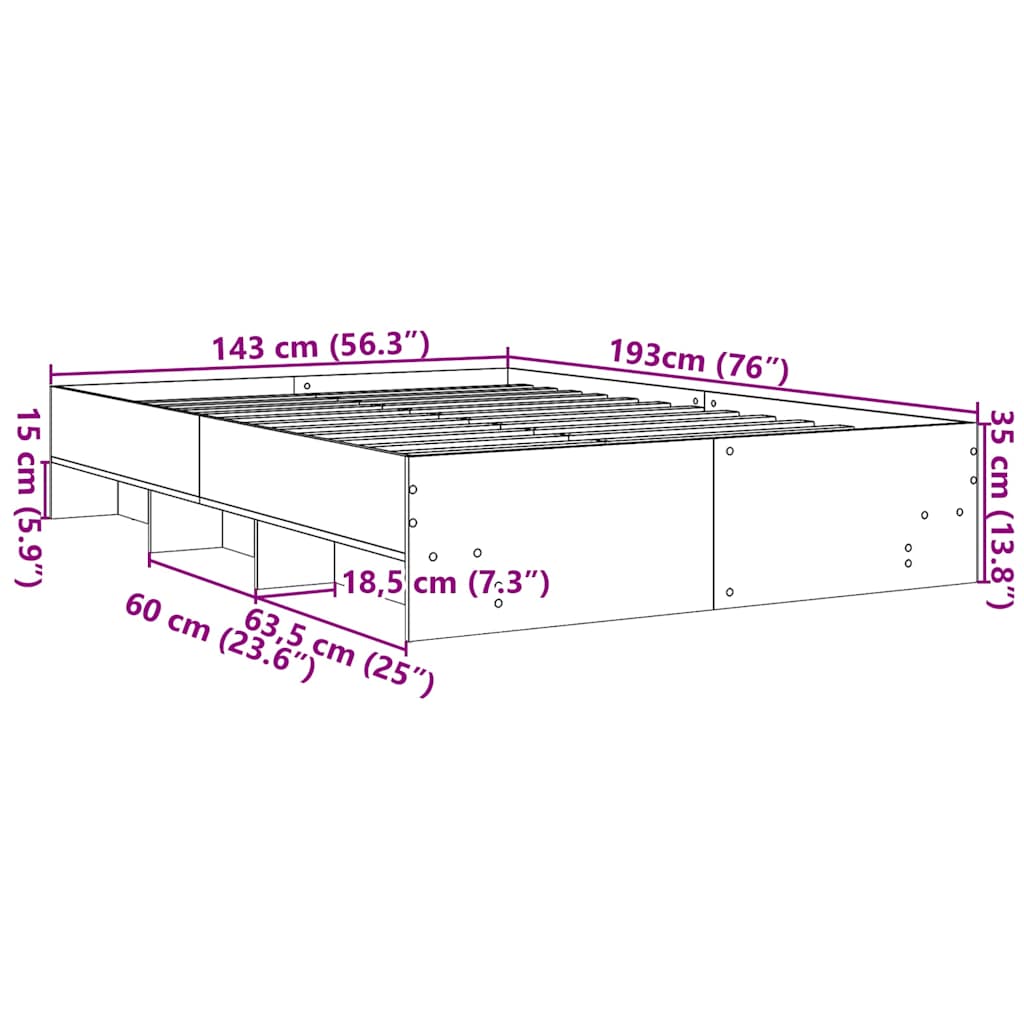 Bed Frame without Mattress Grey Sonoma 140x190 cm Engineered Wood