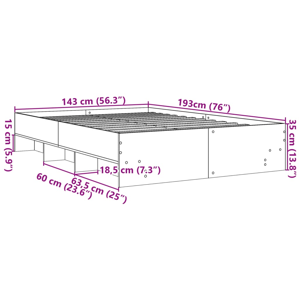 Bed Frame without Mattress Brown Oak 140x190 cm Engineered Wood