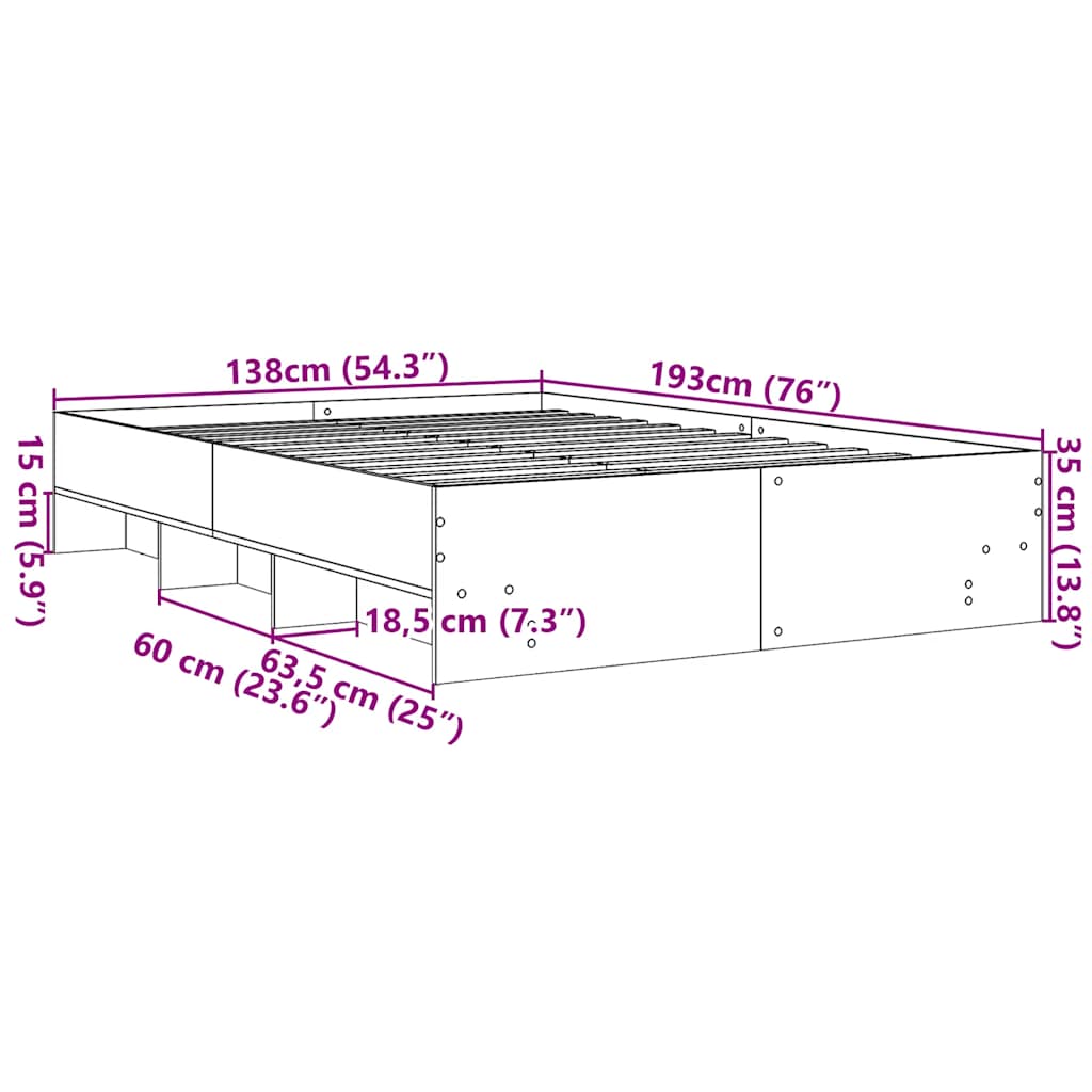 Bed Frame without Mattress Smoked Oak 135x190 cm Double Engineered Wood