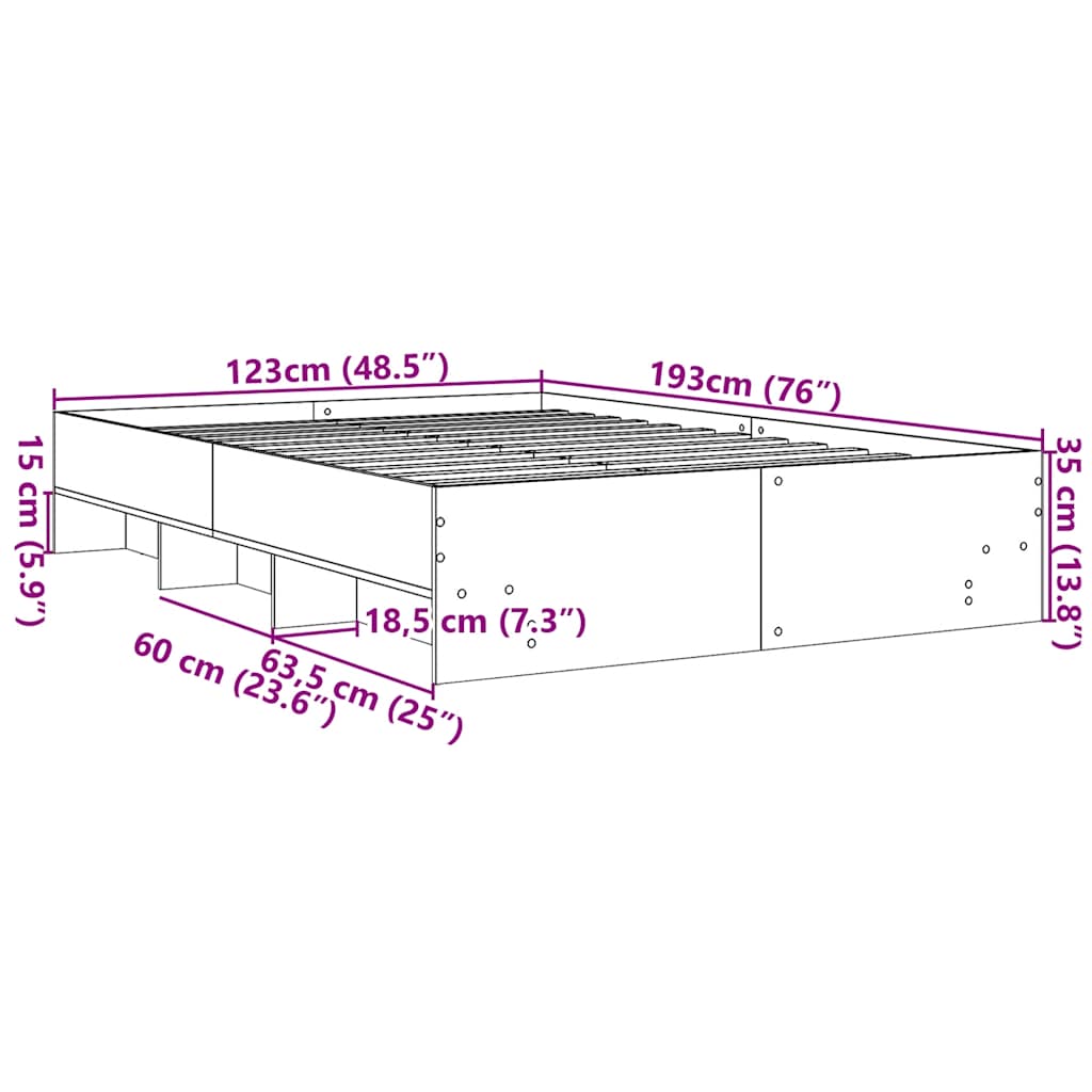 Bed Frame without Mattress Grey Sonoma 120x190 cm Small Double Engineered Wood