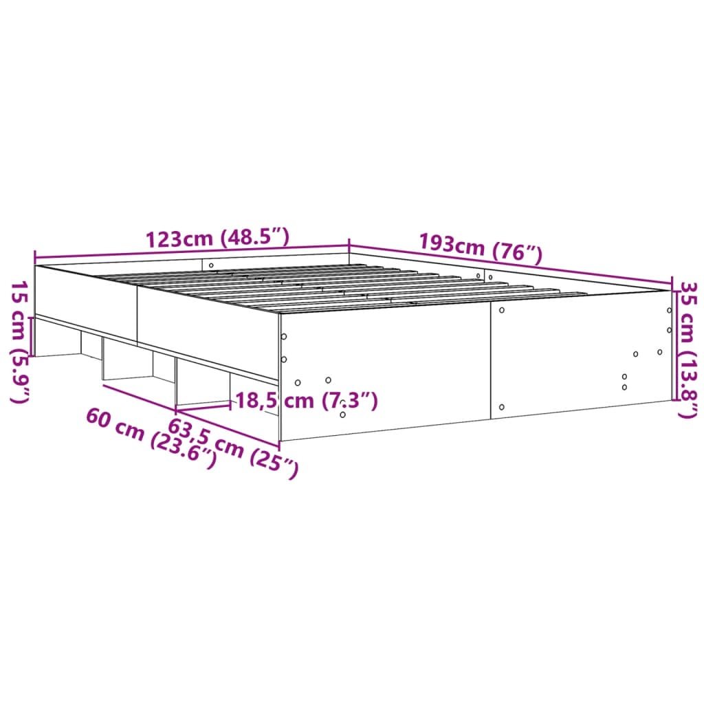 Bed Frame without Mattress Brown Oak 120x190 cm Small Double Engineered Wood