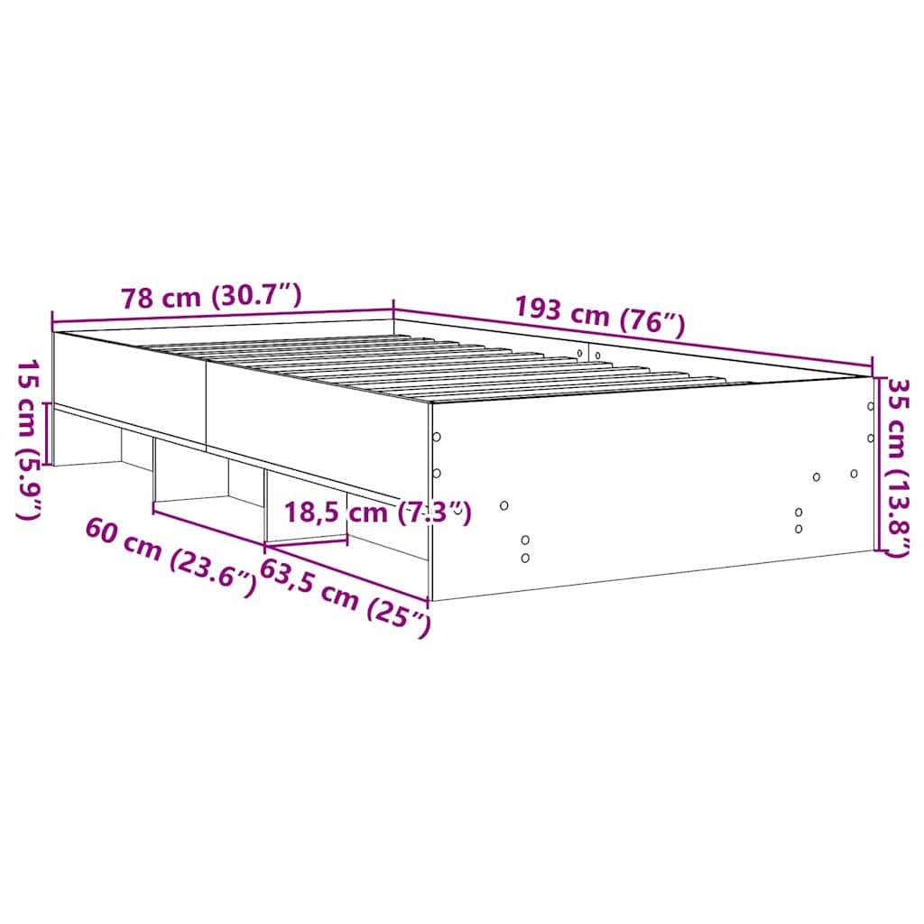 Bed Frame without Mattress Black 75x190 cm Small Single Engineered Wood