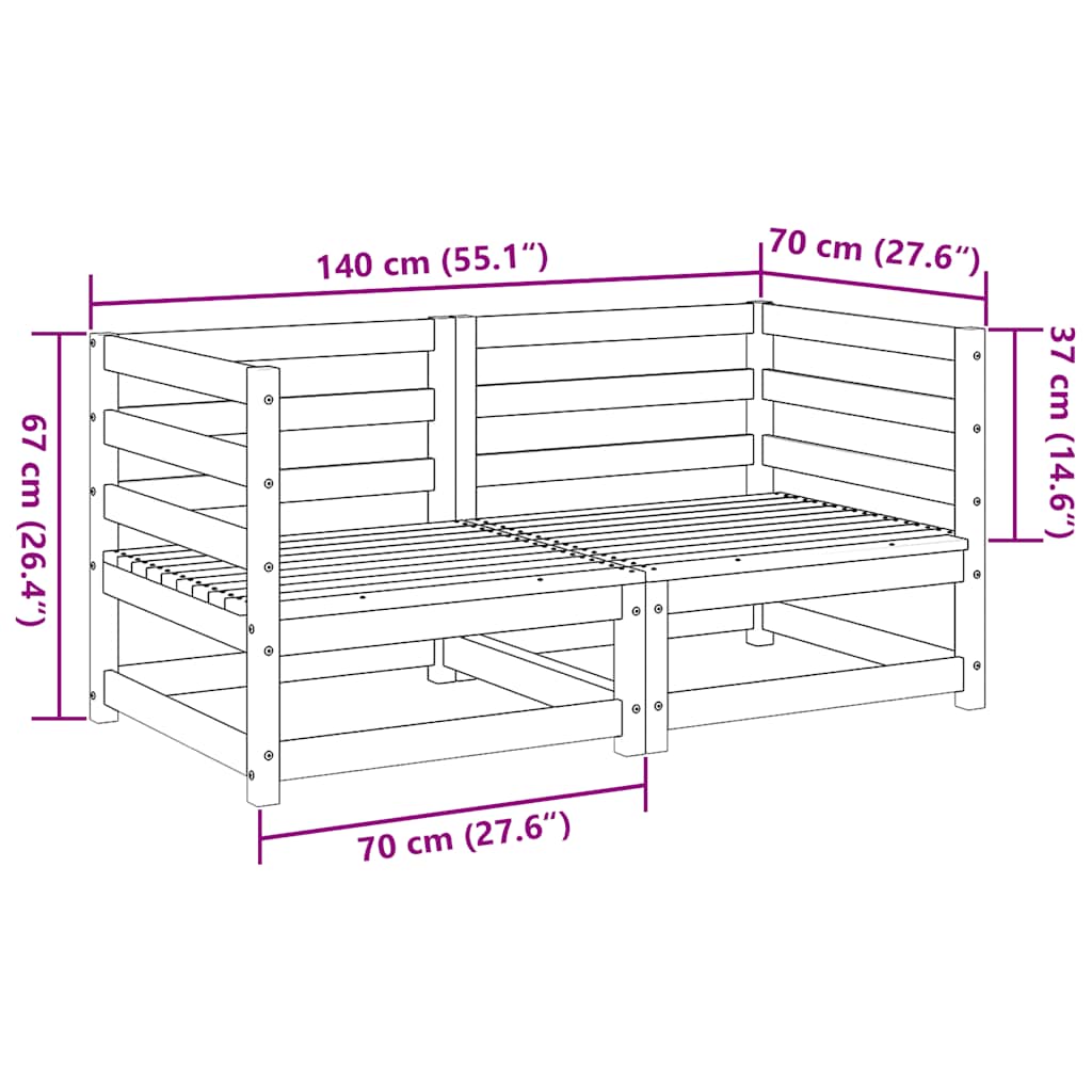 2 Piece Garden Sofa Set Solid Wood Pine