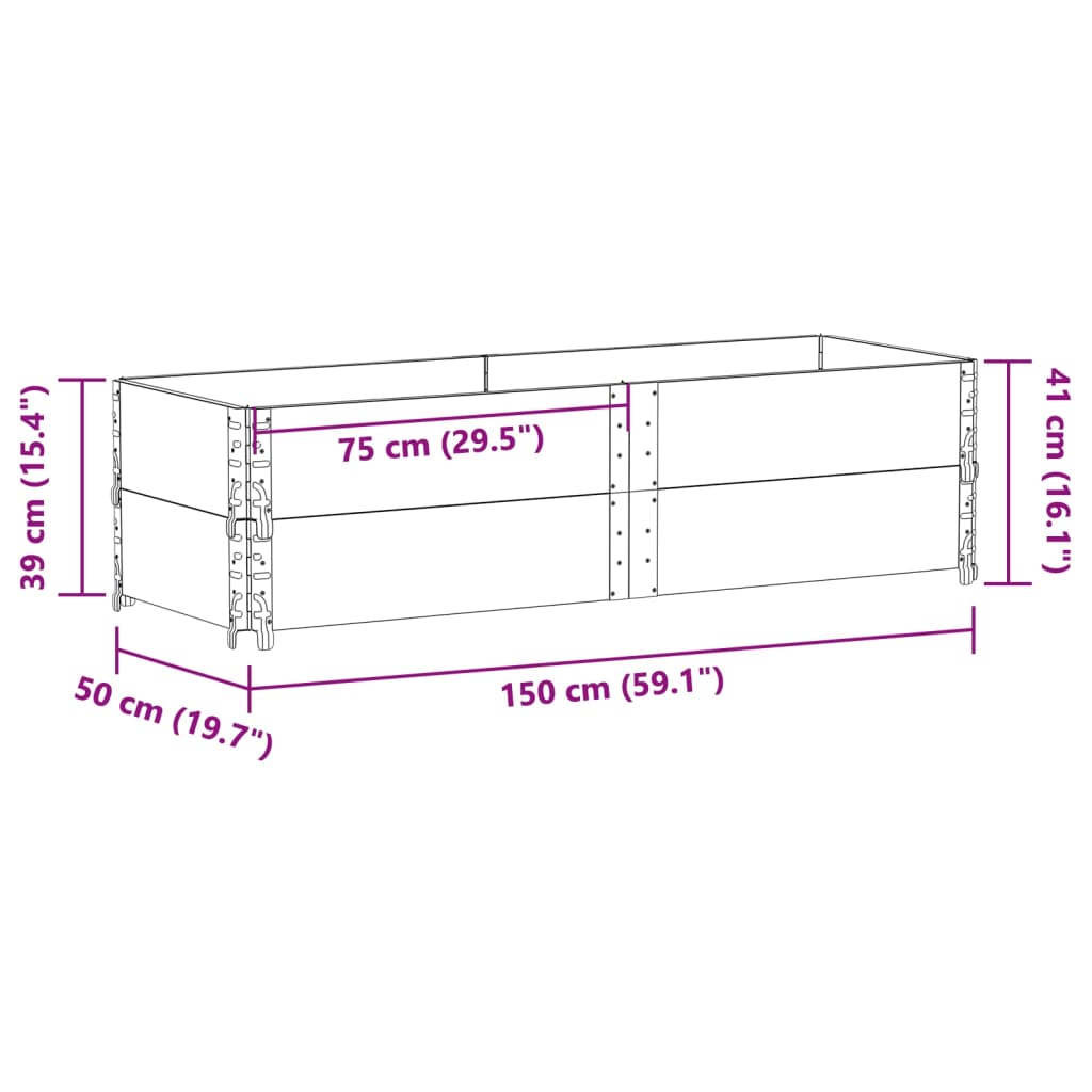 Pallet Collars 2 pcs Black 150x50 cm Solid Wood Pine