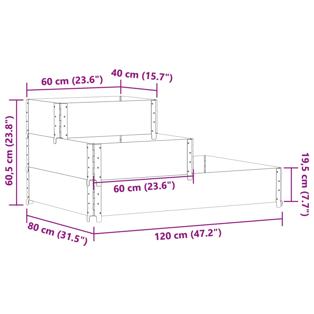 3-Tier Raised Bed Brown 120x80 cm Solid Wood Pine