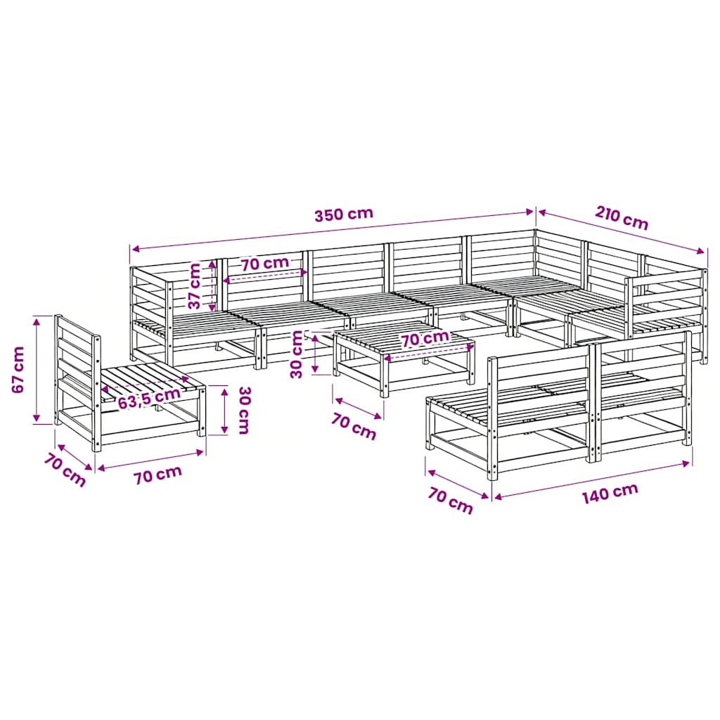 11 Piece Garden Sofa Set Solid Wood Pine