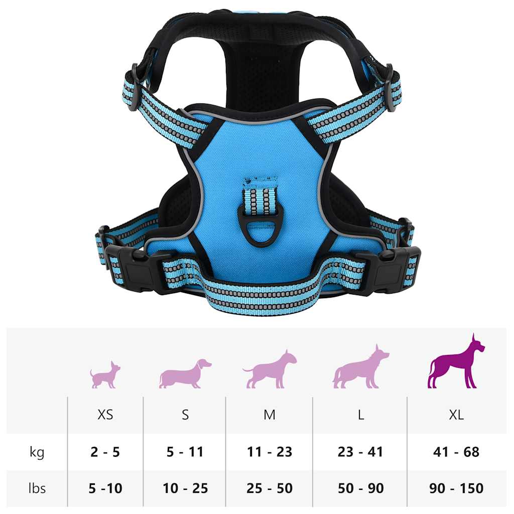 Dog Harness with Reflective Stripes Adjustable Blue XL
