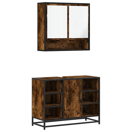 2 Piece Bathroom Furniture Set Smoked Oak Engineered Wood
