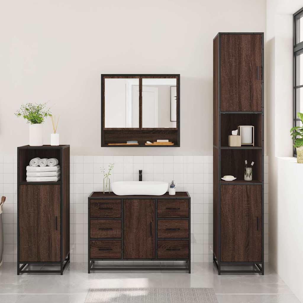 3 Piece Bathroom Furniture Set Brown Oak Engineered Wood