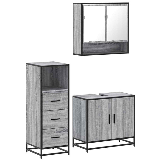 3 Piece Bathroom Furniture Set Grey Sonoma Engineered Wood