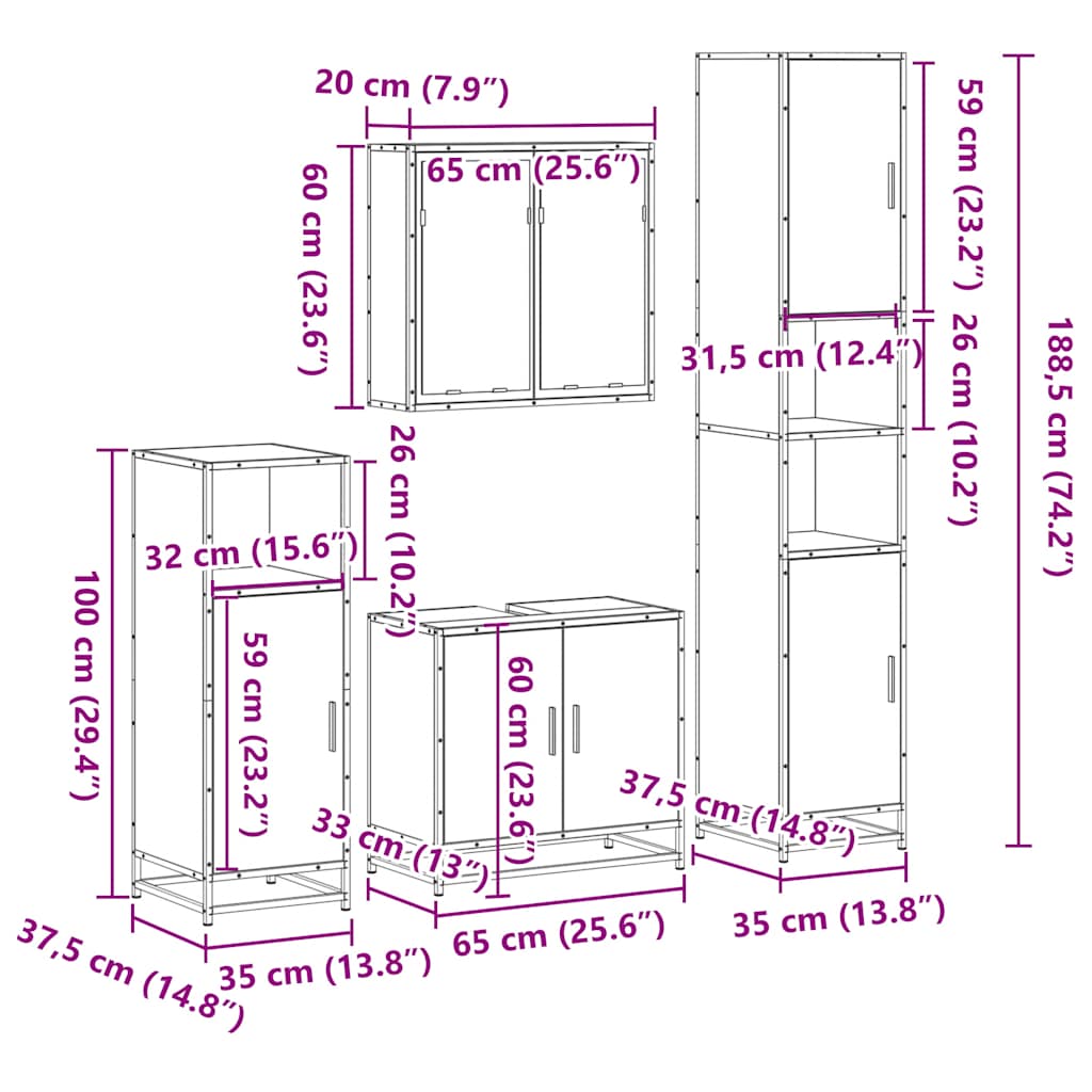4 Piece Bathroom Furniture Set Sonoma Oak Engineered Wood