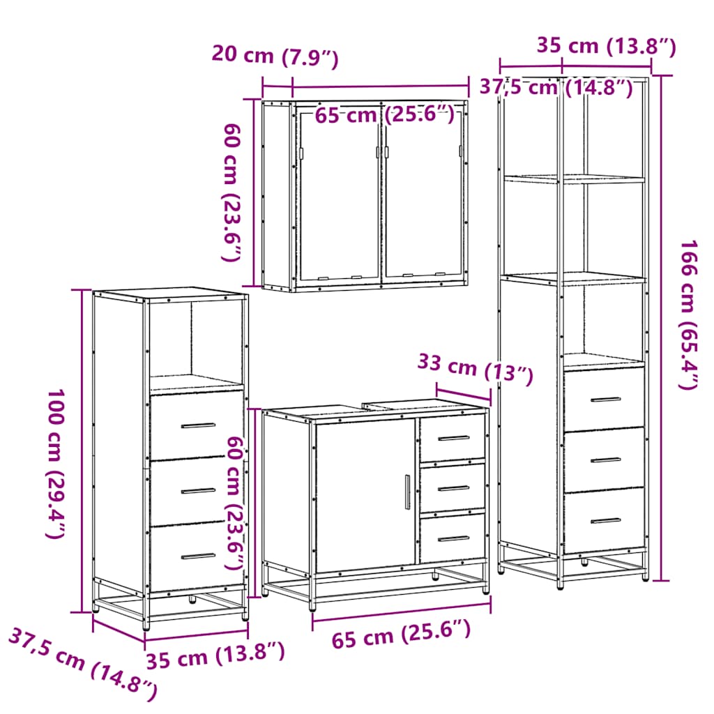 4 Piece Bathroom Furniture Set Sonoma Oak Engineered Wood