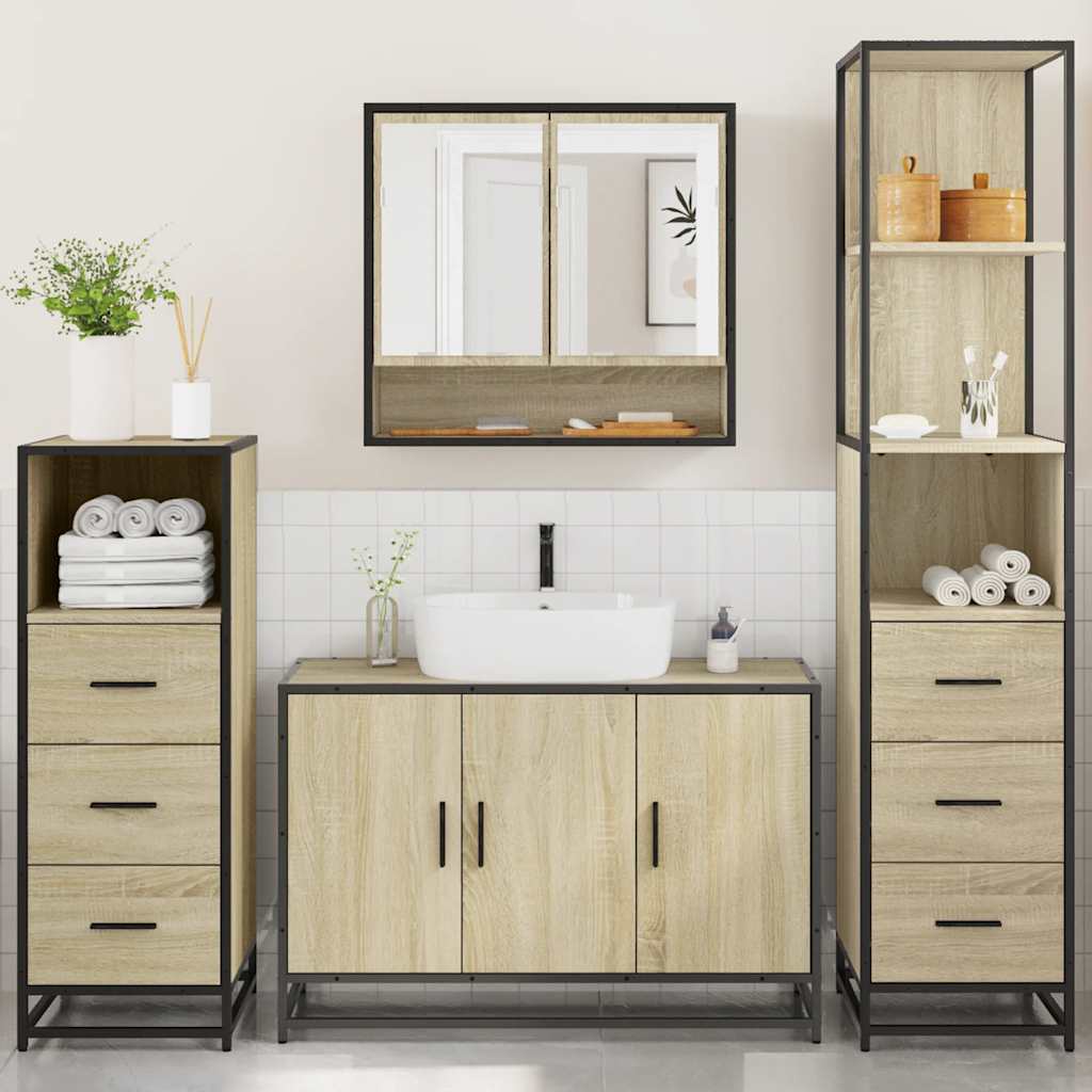 4 Piece Bathroom Furniture Set Sonoma Oak Engineered Wood