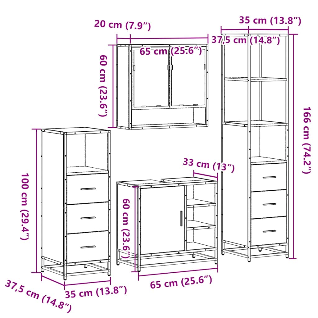 4 Piece Bathroom Furniture Set Sonoma Oak Engineered Wood