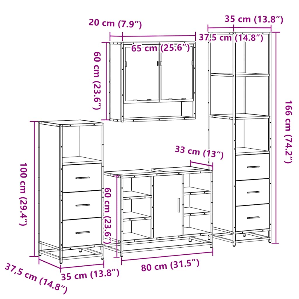 4 Piece Bathroom Furniture Set Sonoma Oak Engineered Wood