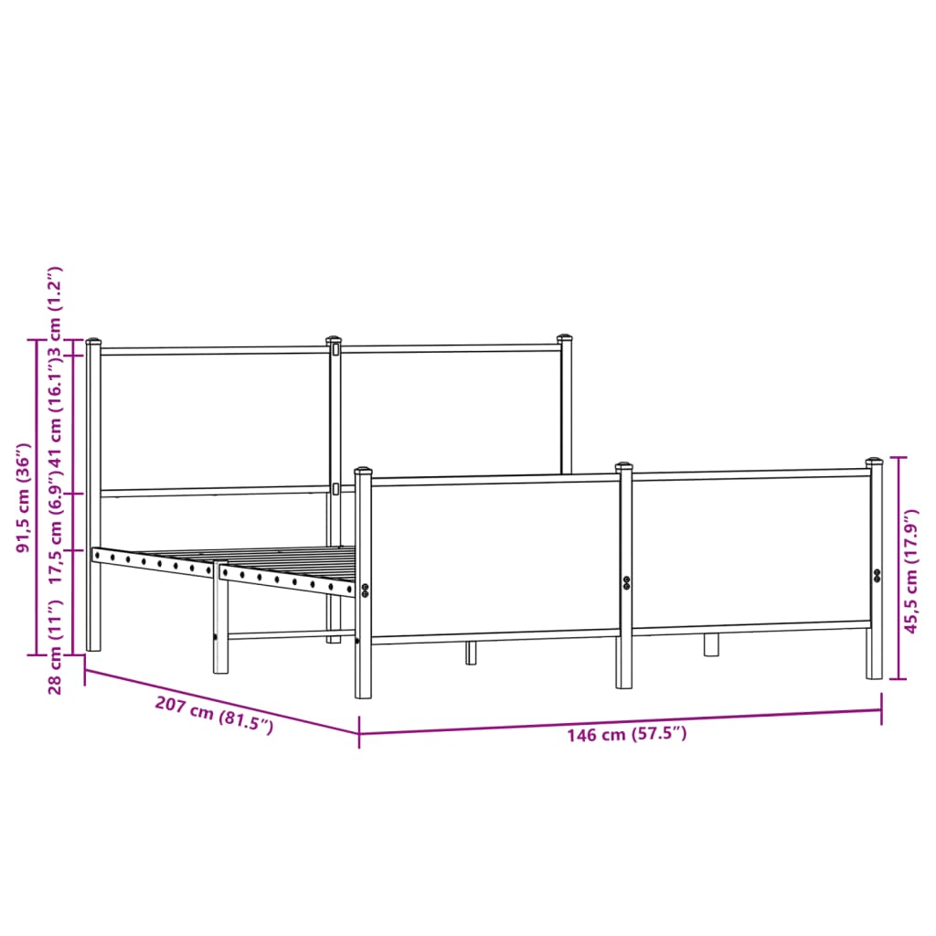 Metal Bed Frame without Mattress Smoked Oak 140x200 cm