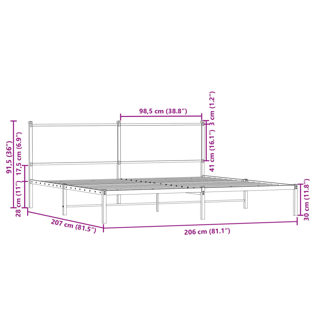 Metal Bed Frame without Mattress Sonoma Oak 200x200 cm