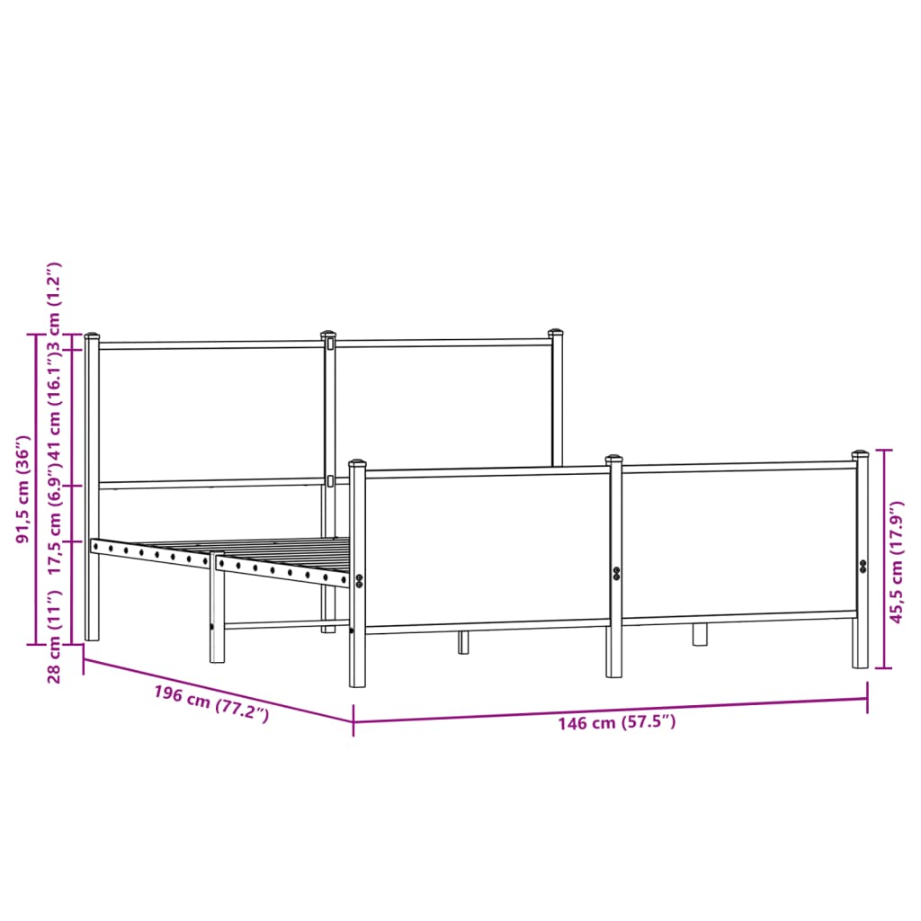 Metal Bed Frame without Mattress Sonoma Oak 140x190 cm