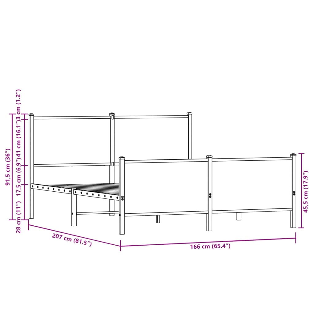 Metal Bed Frame without Mattress Sonoma Oak 160x200 cm
