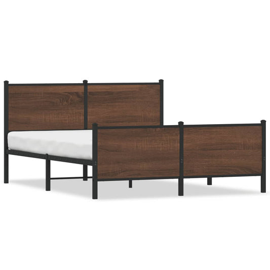 Metal Bed Frame without Mattress Brown Oak 140x200 cm